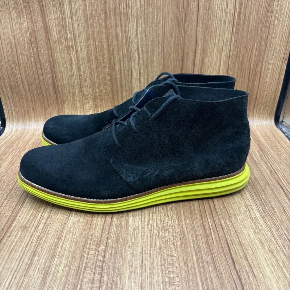 Cole Haan Lunargrand Chukka Black Mens Size 13 Suede Neon Yellow C11185
